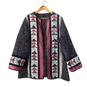 Vintage Handmade Reversible Open Front Patchwork Quilted Jacket Cottagecore